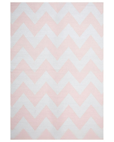 Area Rug Carpet Pink and White Polyester Fabric Chevron Pattern Rectangular 160 x 230 cm Beliani