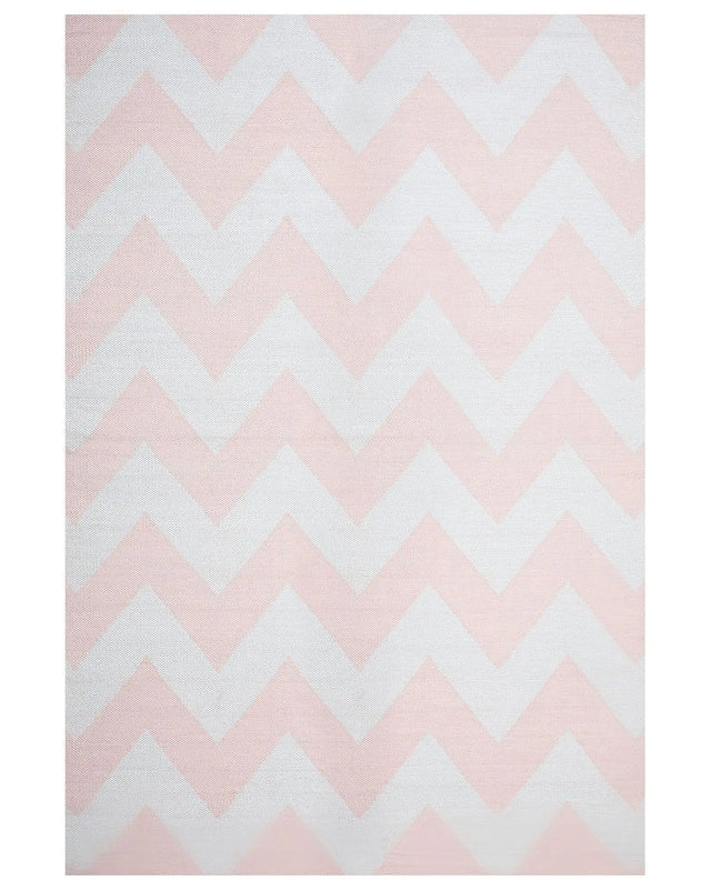 Area Rug Carpet Pink and White Polyester Fabric Chevron Pattern Rectangular 160 x 230 cm Beliani