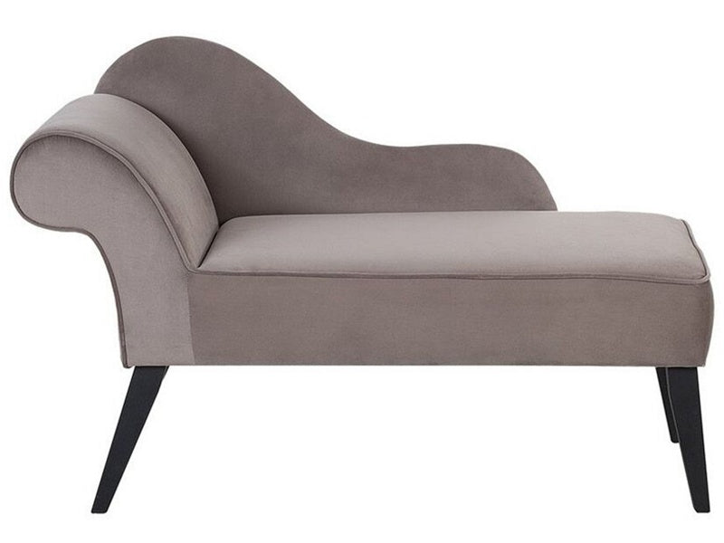 Chaise Lounge Taupe Velvet Upholstery Dark Wood Legs Left Hand Retro Beliani