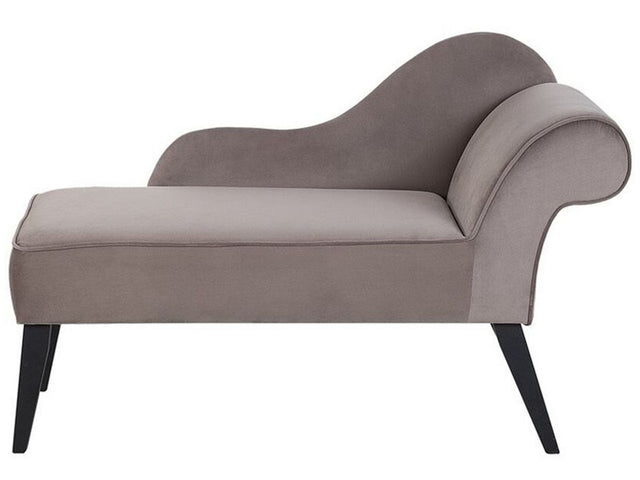 Chaise Lounge Taupe Velvet Upholstery Dark Wood Legs Right Hand Retro Beliani