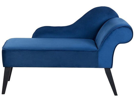 Chaise Lounge Blue Velvet Upholstery Dark Wood Legs Right Hand Retro Beliani