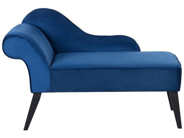 Chaise Lounge Blue Velvet Upholstery Dark Wood Legs Left Hand Retro Beliani