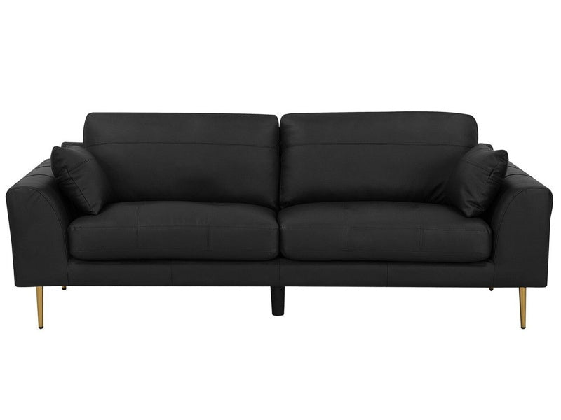 Sofa Black Leather 3 Seater Wood Frame Additional Pillows Modern Beliani