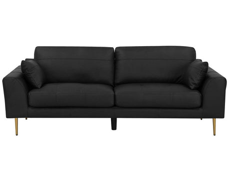 Sofa Black Leather 3 Seater Wood Frame Additional Pillows Modern Beliani