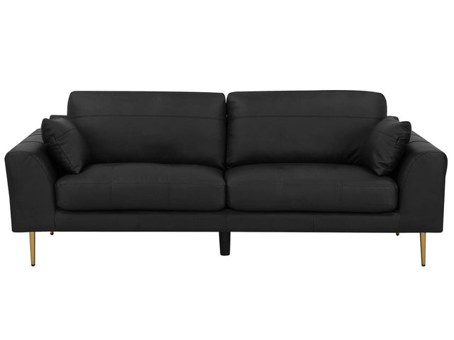 Sofa Black Leather 3 Seater Wood Frame Additional Pillows Modern Beliani