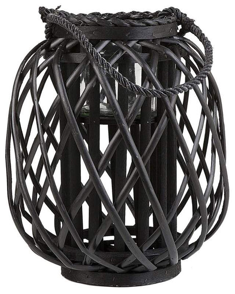 Lantern Black Willow Wood and Glass 30 cm Indoor Outdoor Scandinavian Beliani