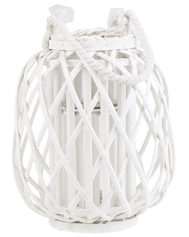 Lantern White Willow Wood and Glass 30 cm Indoor Outdoor Scandinavian Beliani