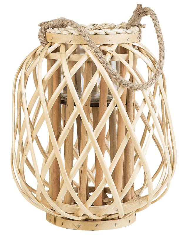 Lantern Light Willow Wood and Glass 30 cm Indoor Outdoor Scandinavian Beliani