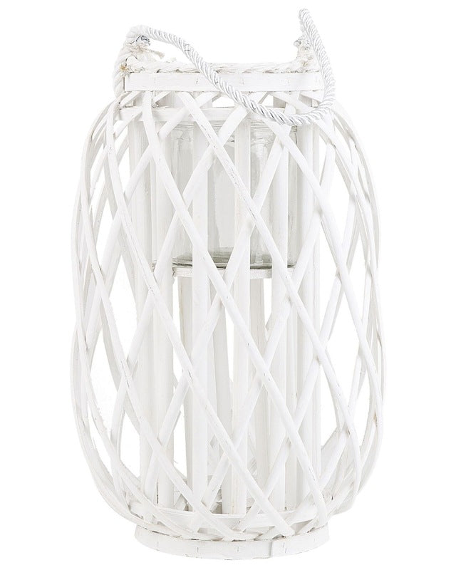 Lantern White Willow Wood and Glass 40 cm Indoor Outdoor Scandinavian Beliani