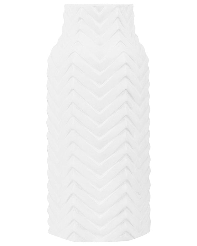 Flower Vase White Stoneware Glossy Ribbed Modern Glam Beliani