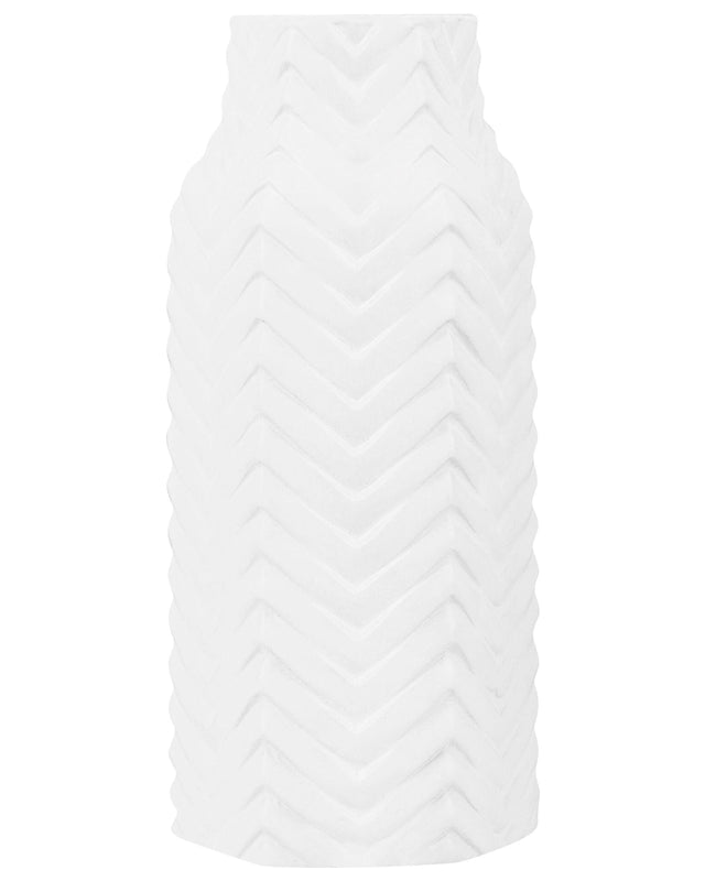 Flower Vase White Stoneware Glossy Ribbed Modern Glam Beliani
