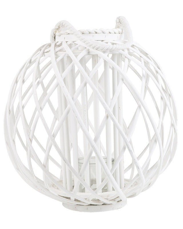 Lantern White Willow Wood and Glass 41 cm Round Indoor Outdoor Scandinavian Beliani