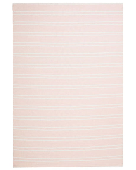 Area Rug Carpet Pink Reversible Synthetic Material Outdoor and Indoor White Stripes Rectangular 140 x 200 cm Beliani