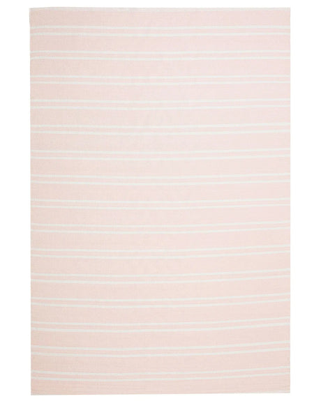 Area Rug Carpet Pink Reversible Synthetic Material Outdoor and Indoor White Stripes Rectangular 140 x 200 cm Beliani