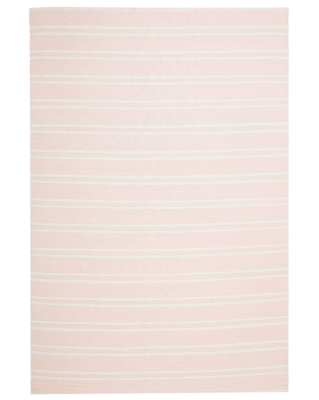 Area Rug Carpet Pink Reversible Synthetic Material Outdoor and Indoor White Stripes Rectangular 140 x 200 cm Beliani