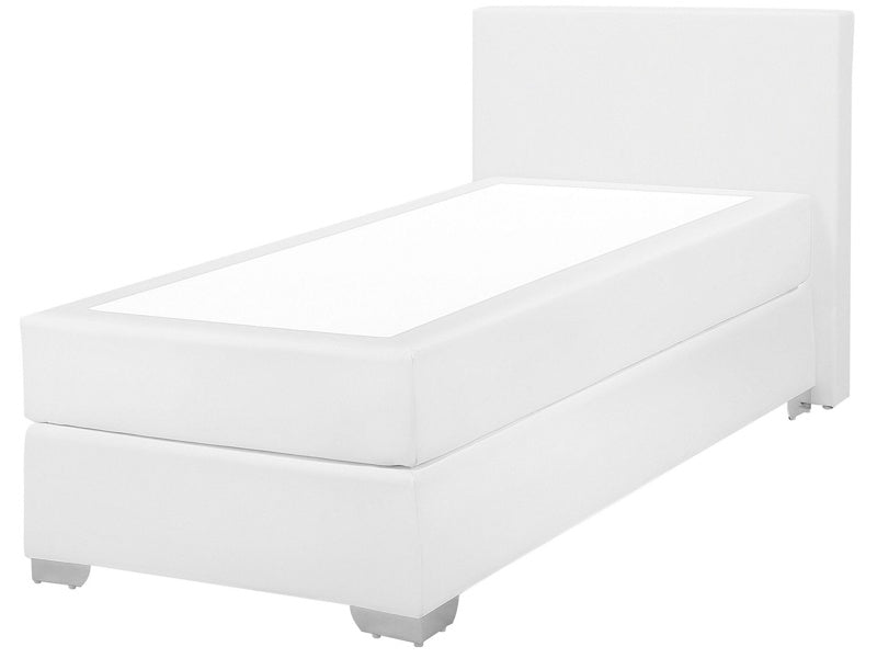 EU Single Size Continental Bed 3ft White Faux Leather with Mattress Contemporary Beliani