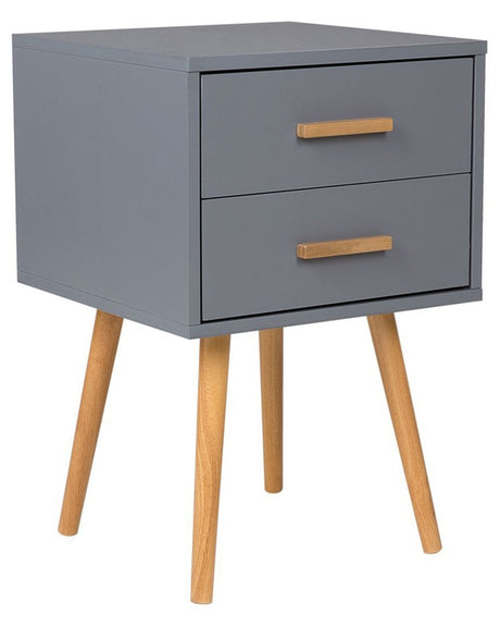 Bedside Table Grey and Light Wood 61 x 40 cm 2 Drawers Scandinavian Beliani