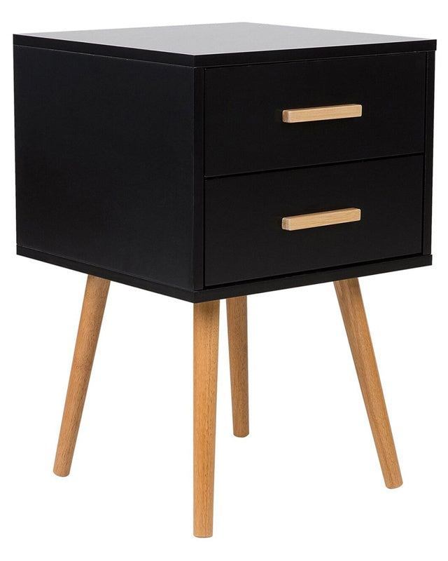 Bedside Table Black and Light Wood 40 x 40 cm 2 Drawers Scandinavian Beliani