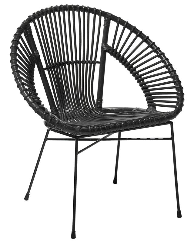 Rattan Armchair Black Wicker Black Metal Legs Papasan Living Dining Room Beliani