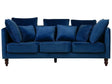 Sofa Blue Velvet Upholstered 3 Seater Cushioned Seat and Back with Wooden Legs Beliani