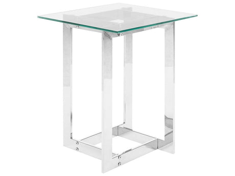 Coffee Table Clear Transparent Silver Square Glass Tabletop Metal 40 x 40 cm Base Modern Design Beliani