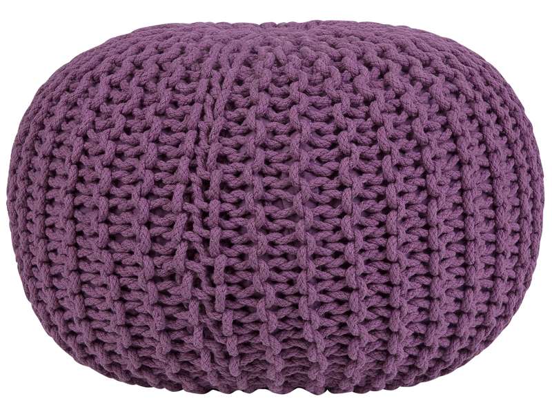 Pouf Ottoman Purple Knitted Cotton EPS Beads Filling Round Small Footstool 50 x 35 cm Beliani