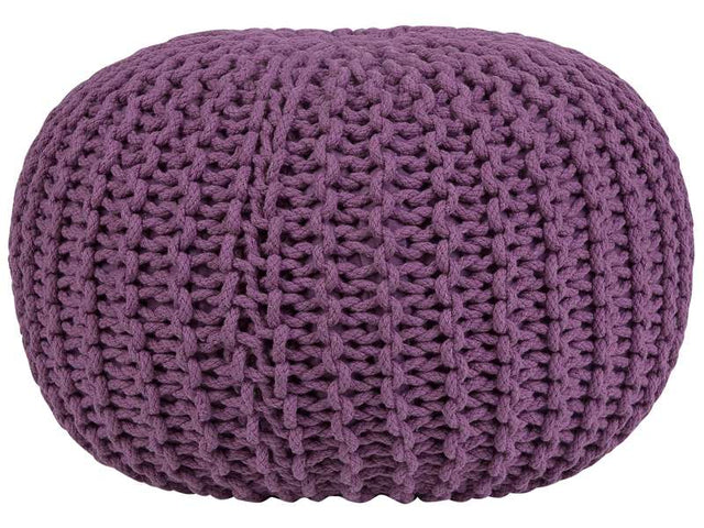 Pouf Ottoman Purple Knitted Cotton EPS Beads Filling Round Small Footstool 50 x 35 cm Beliani