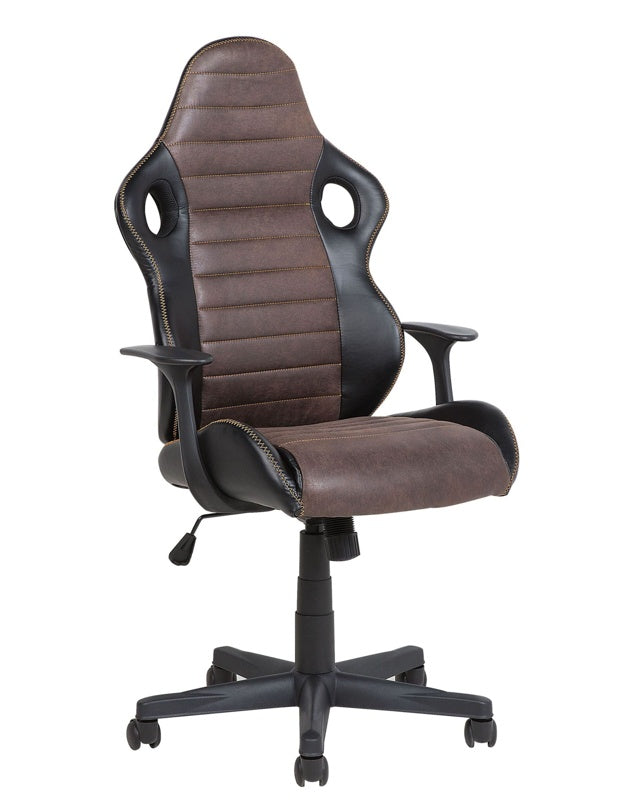 Office Chair Black with Brown Faux Leather Swivel Adjustable Height Beliani