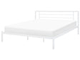 Bed Frame White Metal EU Super King Size 6ft Solid Wood Slats Industrial Minimalist Beliani