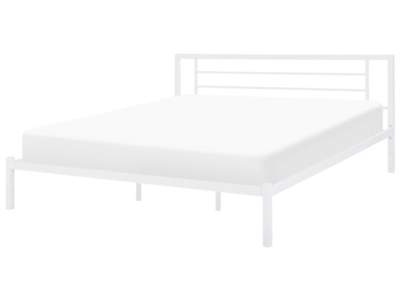 Bed Frame White Metal EU Super King Size 6ft Solid Wood Slats Industrial Minimalist Beliani