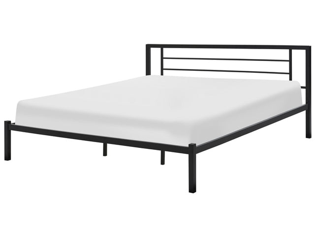 Bed Frame Black Metal EU Super King Size 6ft Solid Wood Slats Industrial Minimalist Beliani