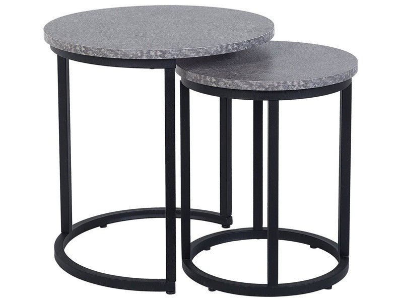 2 Piece Nest of Tables Dark Concrete Effect MDF Metal Base Industrial Style Beliani