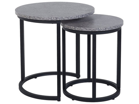 2 Piece Nest of Tables Dark Concrete Effect MDF Metal Base Industrial Style Beliani