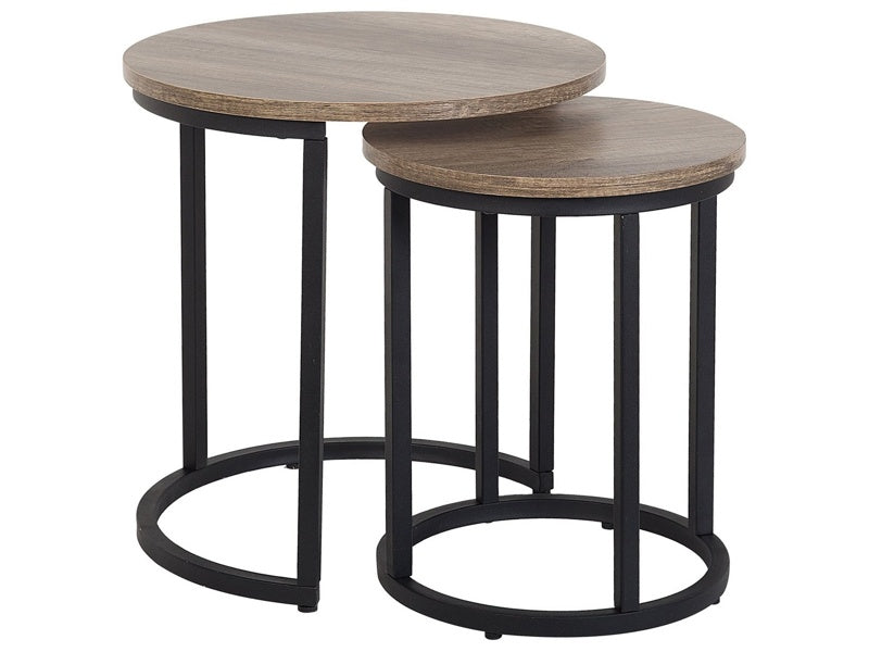 2 Piece Nest of Tables Dark Wood Effect MDF Metal Base Industrial Style Beliani