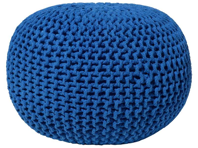 Pouf Ottoman Blue Knitted Cotton EPS Beads Filling Round Small Footstool 50 x 35 cm Beliani