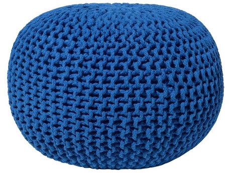 Pouf Ottoman Blue Knitted Cotton EPS Beads Filling Round Small Footstool 50 x 35 cm Beliani