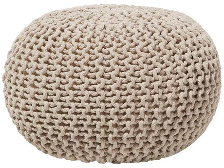 Pouf Ottoman Beige Knitted Cotton EPS Beads Filling Round Small Footstool 50 x 35 cm Beliani