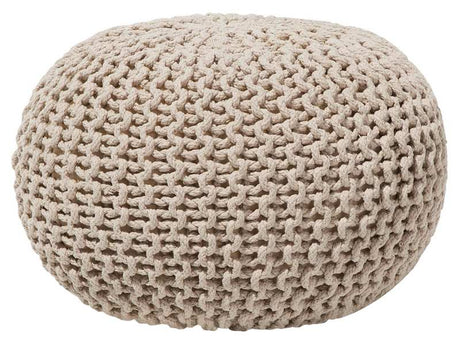 Pouf Ottoman Beige Knitted Cotton EPS Beads Filling Round Small Footstool 40 x 25 cm Beliani