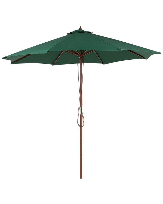 Garden Parasol Green Fabric ø 270 x 254H cm Birch Pole Foldable Outdoor Modern Beliani