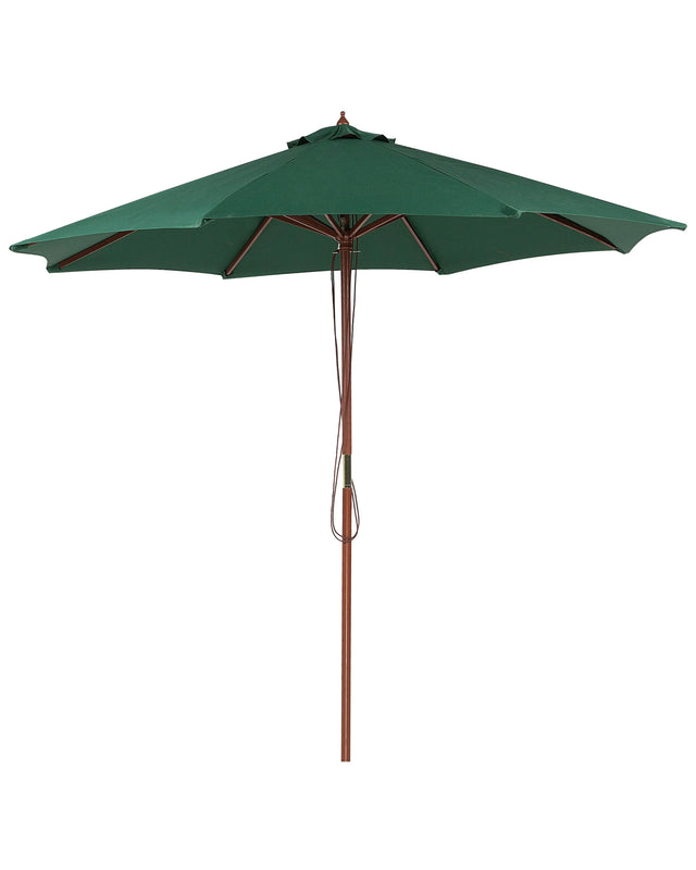 Garden Parasol Green Fabric  270 x 254H cm Birch Pole Foldable Outdoor Modern Beliani