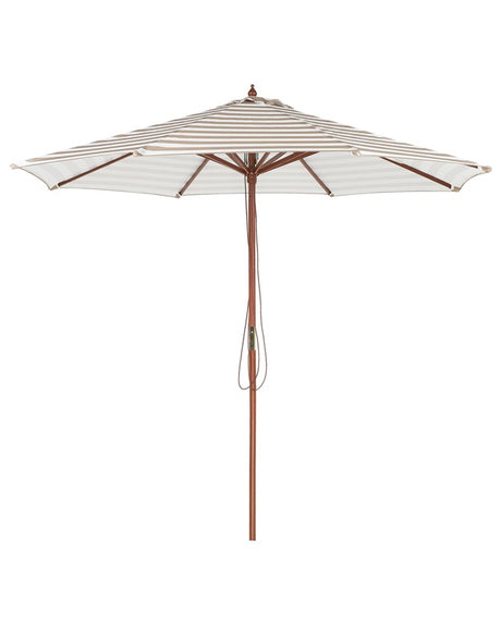 Garden Sun Parasol Beige and White Striped Canopy Birch Wood Pole 245 cm Weather Resistant Beliani