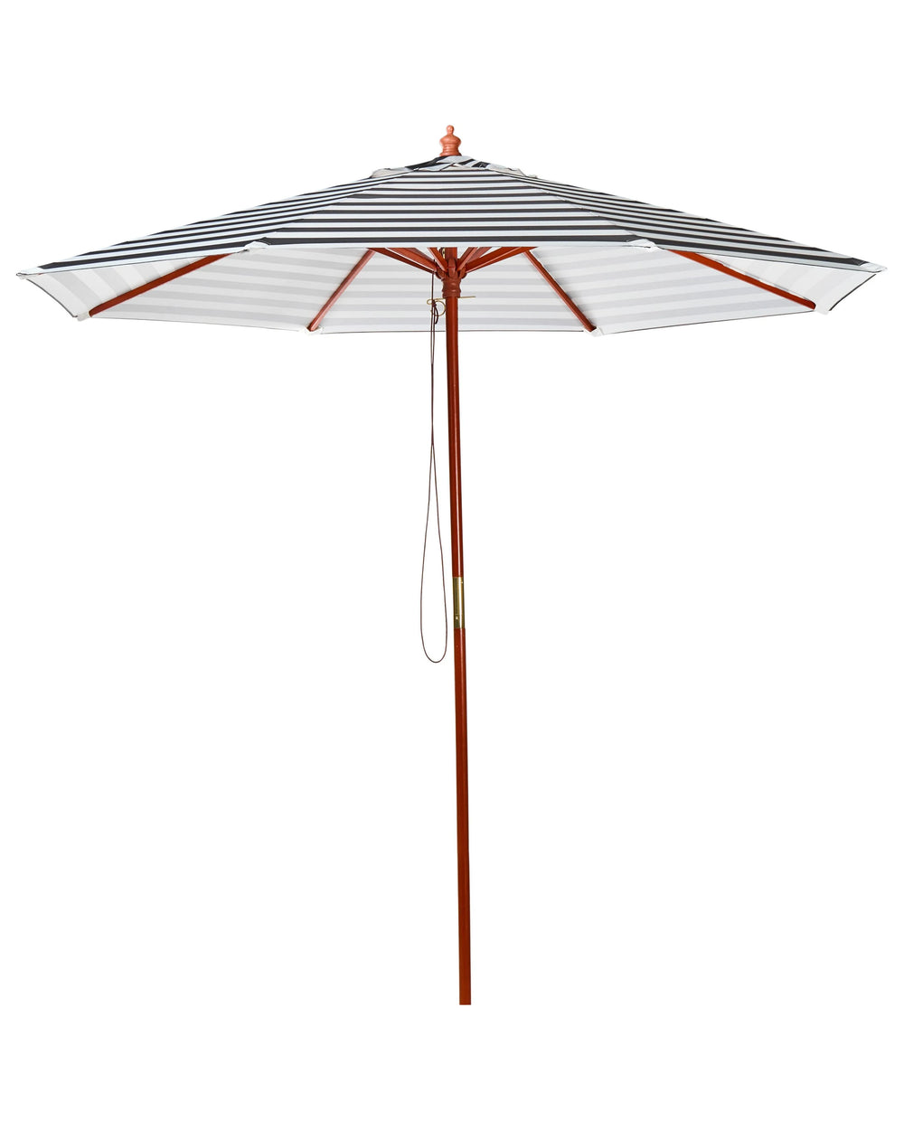 Garden Sun Parasol Black and White Striped Canopy Birch Wood Pole 245 cm Weather Resistant Beliani