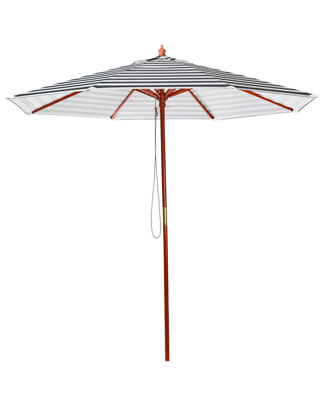 Garden Sun Parasol Black and White Striped Canopy Birch Wood Pole 245 cm Weather Resistant Beliani