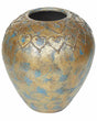 Decorative Vase Gold Blue Terracotta 33 cm Oval Antiqued Look Beliani