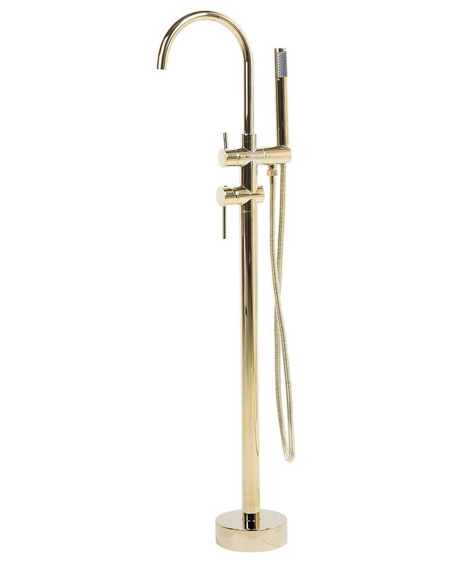 Bath Mixer Tap Gold Brass Freestanding Bathtub Faucet with Hand Shower Modern Design Beliani