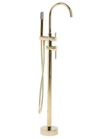 Bath Mixer Tap Gold Brass Freestanding Bathtub Faucet with Hand Shower Modern Design Beliani