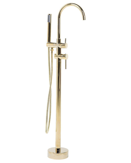 Bath Mixer Tap Gold Brass Freestanding Bathtub Faucet with Hand Shower Modern Design Beliani