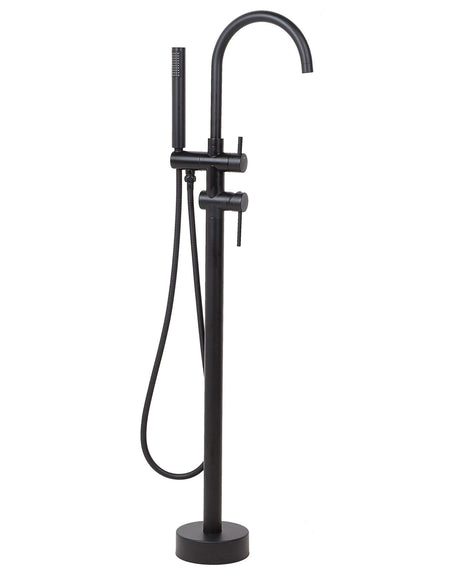Bath Mixer Tap Black Brass Freestanding Bathtub Faucet with Hand Shower Modern Design Beliani