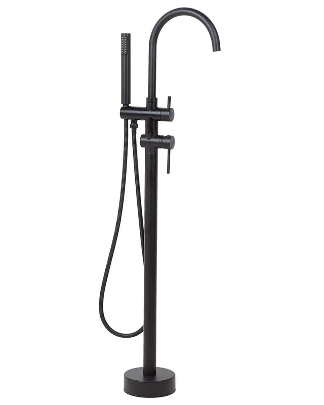 Bath Mixer Tap Black Brass Freestanding Bathtub Faucet with Hand Shower Modern Design Beliani