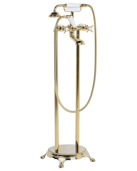 Bathtub Faucet Golden Brass Freestanding 98 cm with Hand Shower Modern Beliani